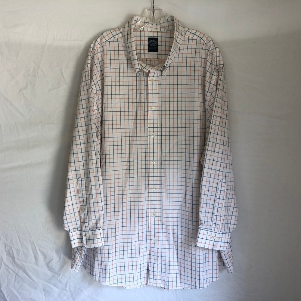 Brooks Brothers Mens 20 34/35 Non-Iron Supima Cotton Shirt Blue Orange Check